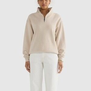 ORTC Ava Ribbed Quarter Zip Bone Sweatshirt Pullover Size 6 NEW 100% Cotton